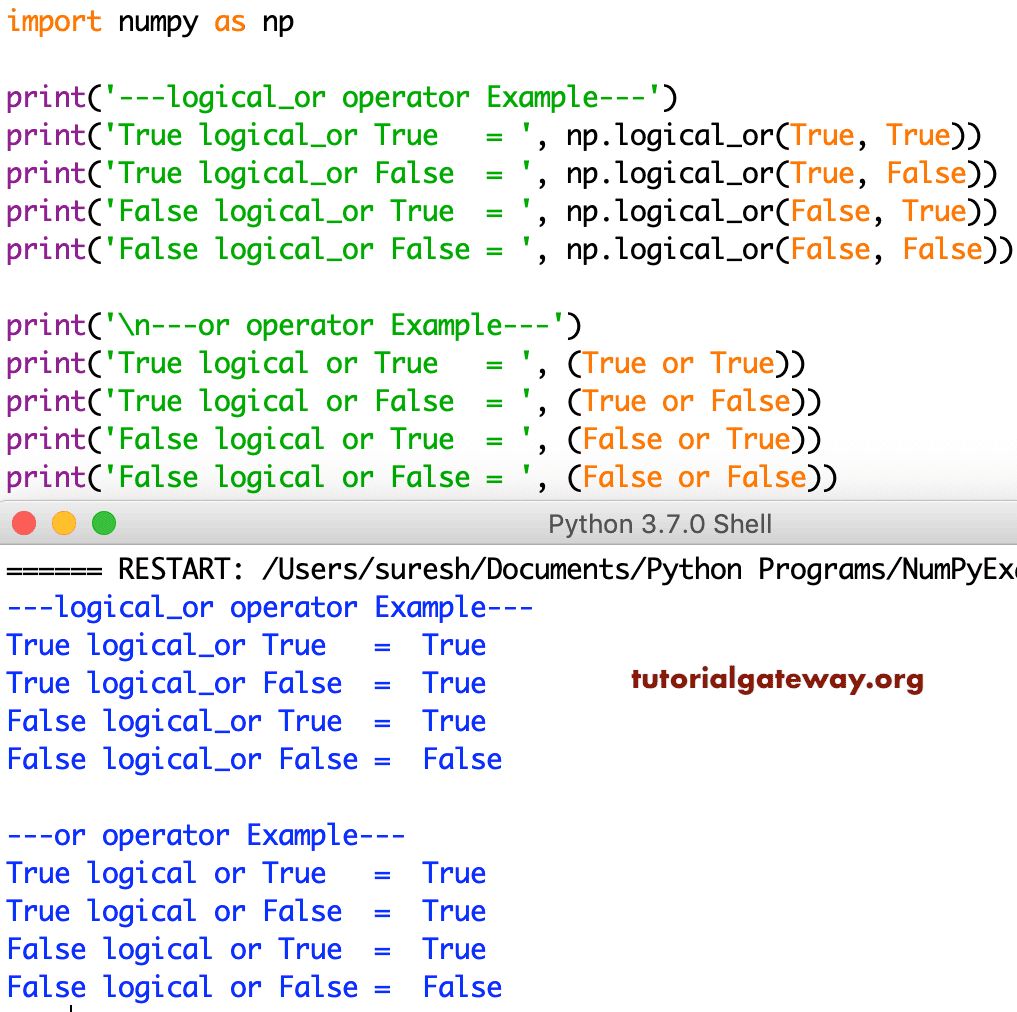 Python Numpy logical or Operator 1