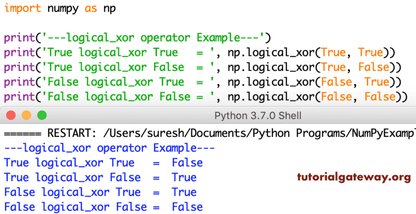 Python Numpy logical xor Operator 1