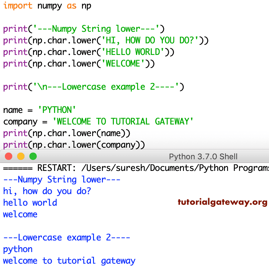 Numpy lower Function