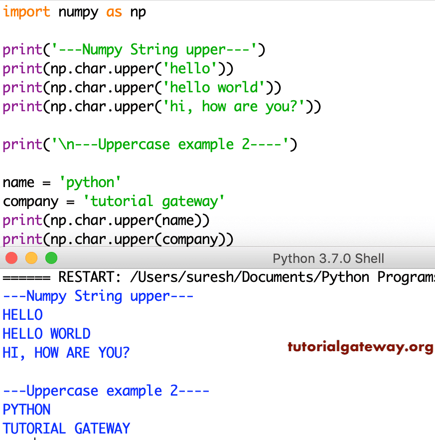 Numpy upper Function