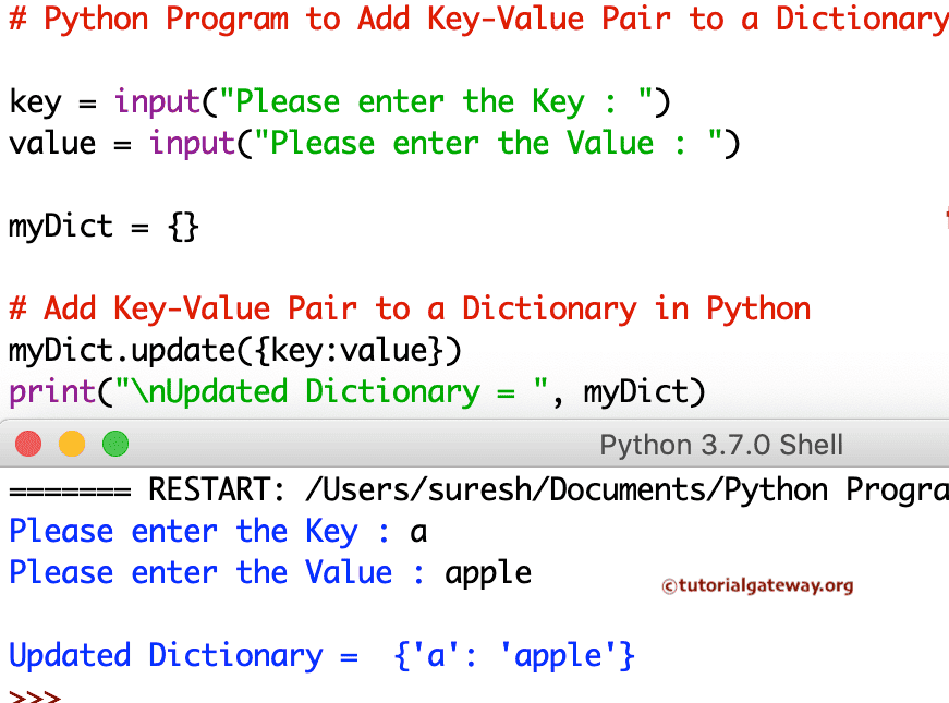 Program to Add Key-Value Pair to a Dictionary