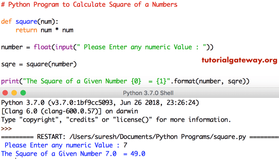 Python Program to Calculate Square of a Number