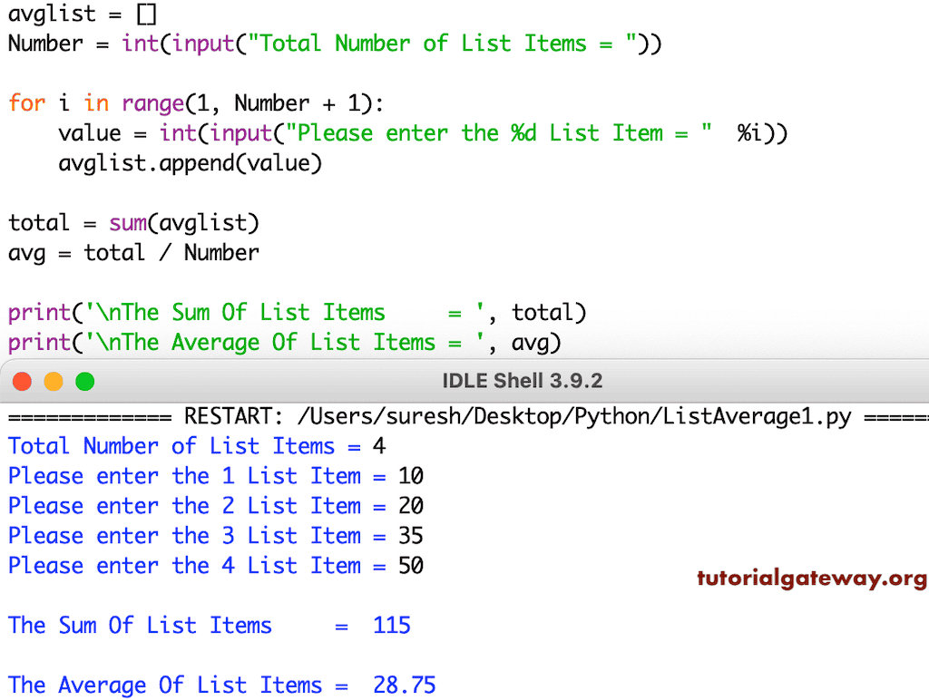 Program to Calculate the Average of List Items
