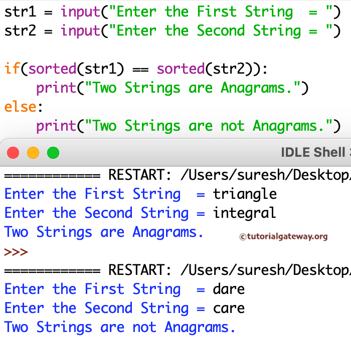 Program to Check If Two Strings are Anagram