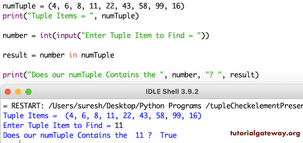 Python Program to Check Item exists in Tuple 1