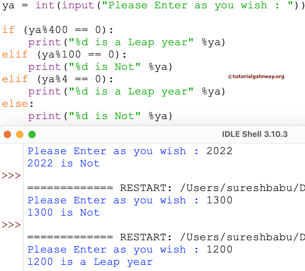 Program to Check Leap Year using Elif Statement
