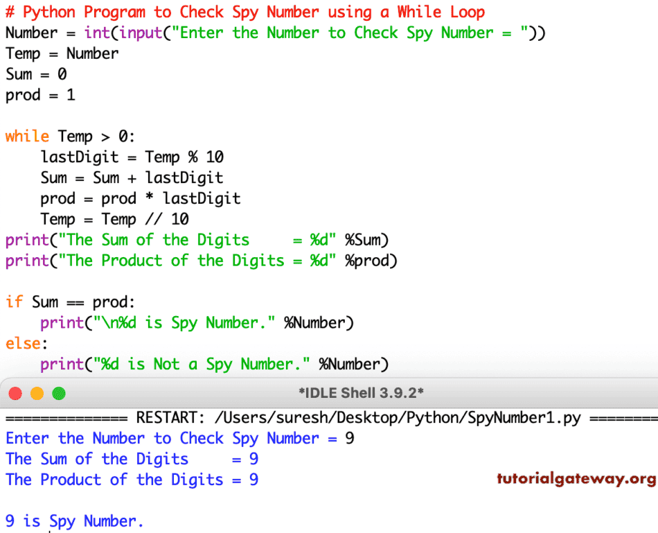 Python Program to Check a Number is a Spy Number