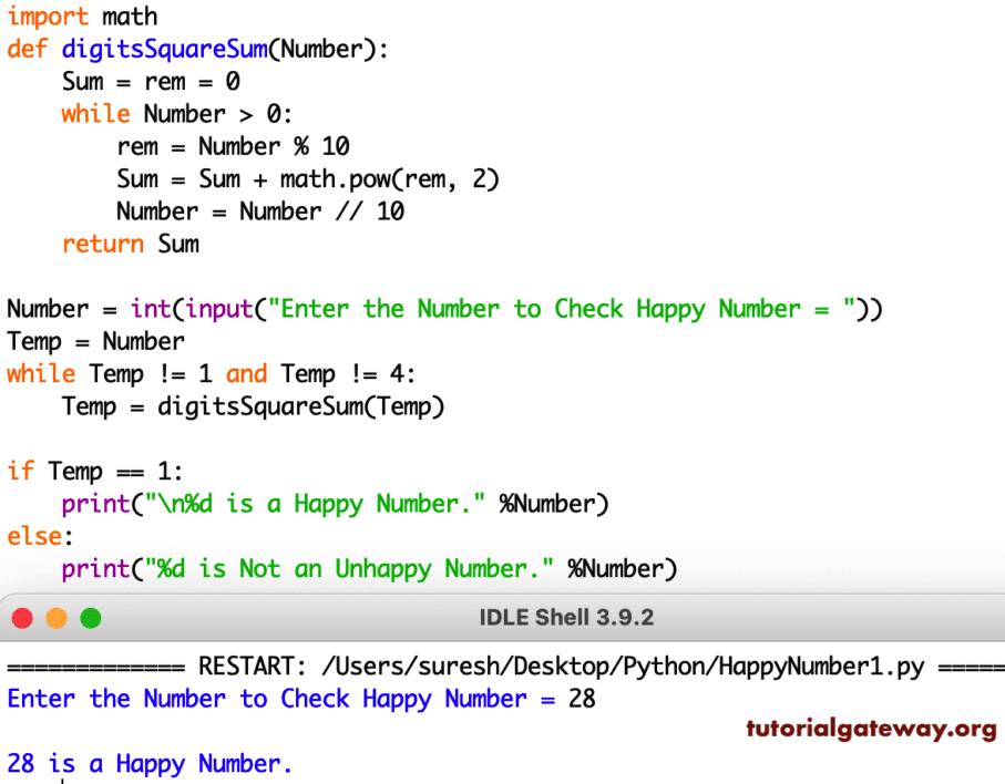 Python Program to Check the Number is a Happy Number