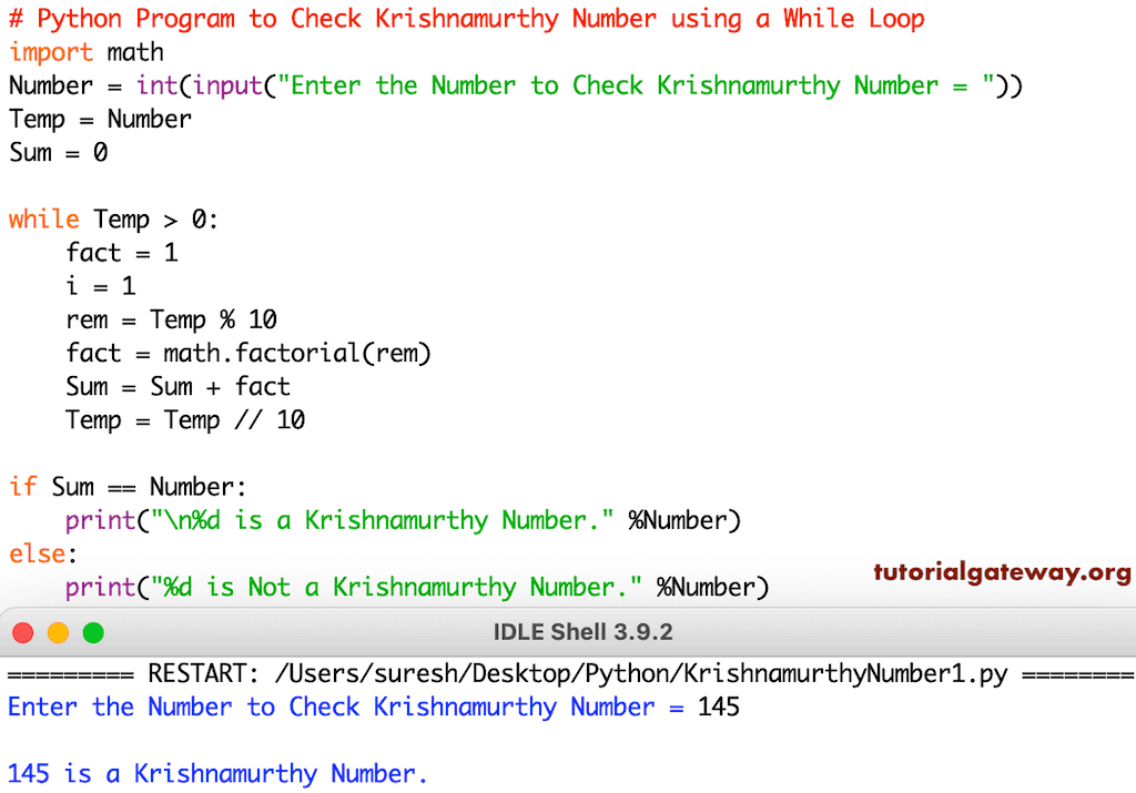 Python Program to Check the Number is a Krishnamurthy Number