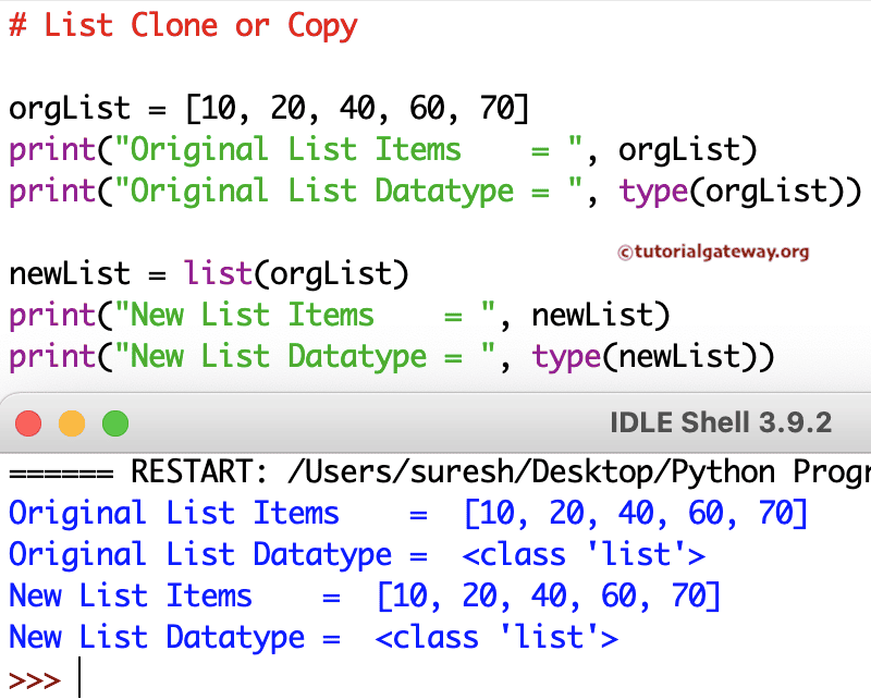 Program to Clone or Copy a List