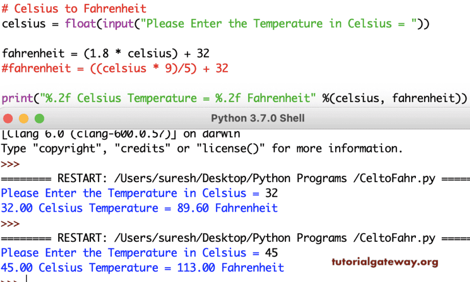 Program to Convert Celsius to Fahrenheit C to F