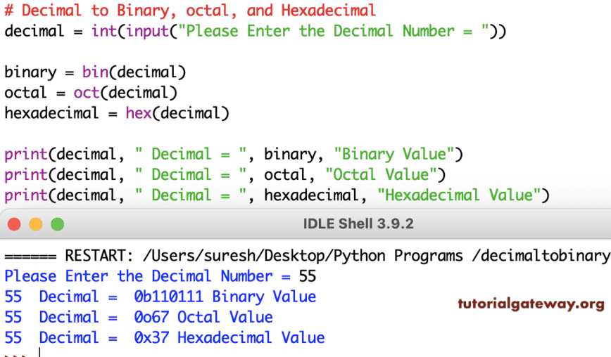 Program to Convert Decimal to Binary, octal, and Hexadecimal