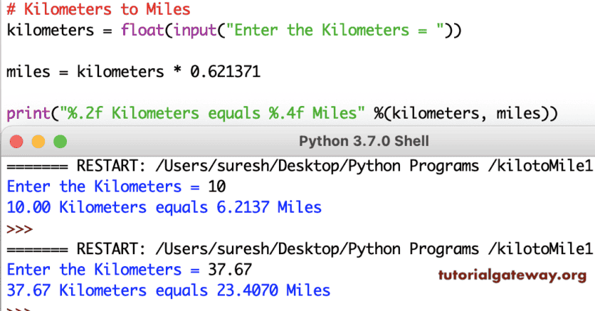 Program to Convert Kilometers to Miles