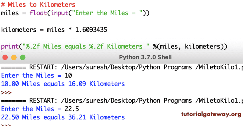 Program to Convert Miles to Kilometers