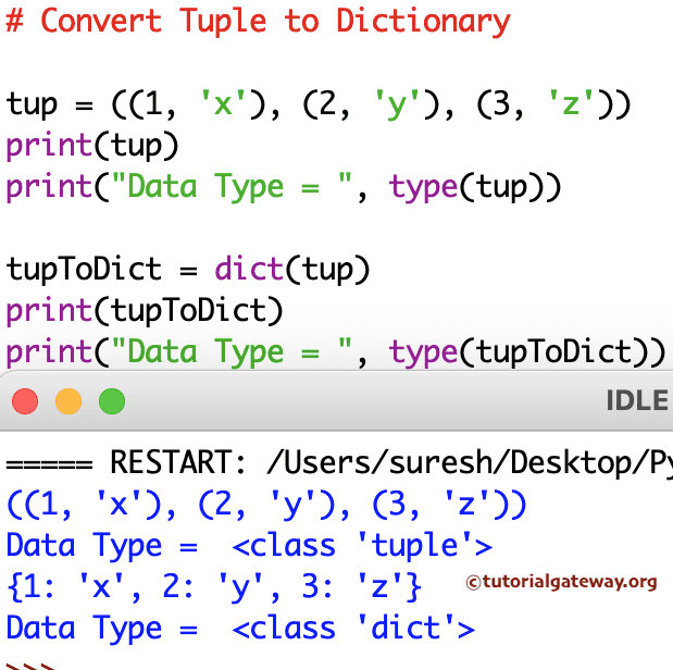 Program to Convert Tuple to Dictionary
