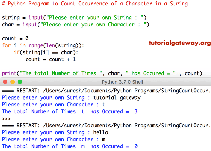 Python Program to Count Occurrence of a Character in a String 1