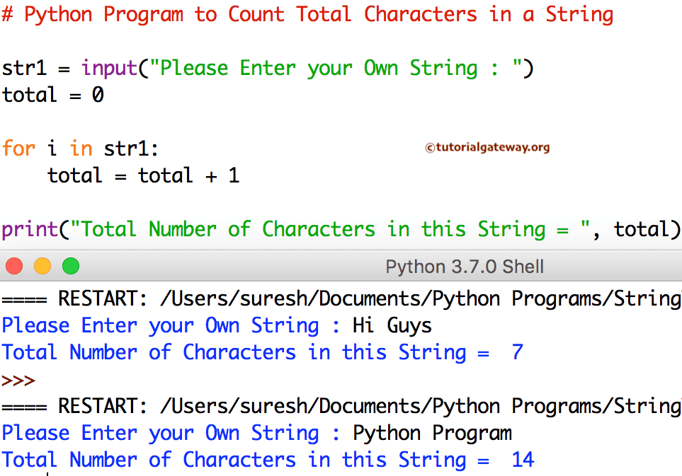 Python Program to Count Total Characters in a String