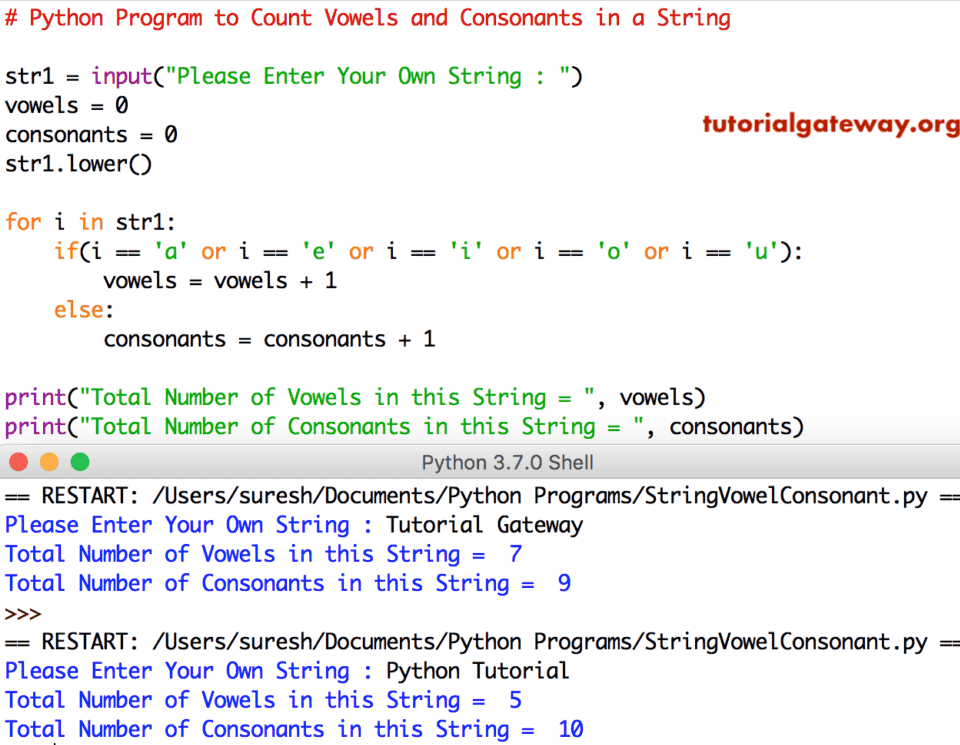 Python Program to Count Vowels and Consonants in a String