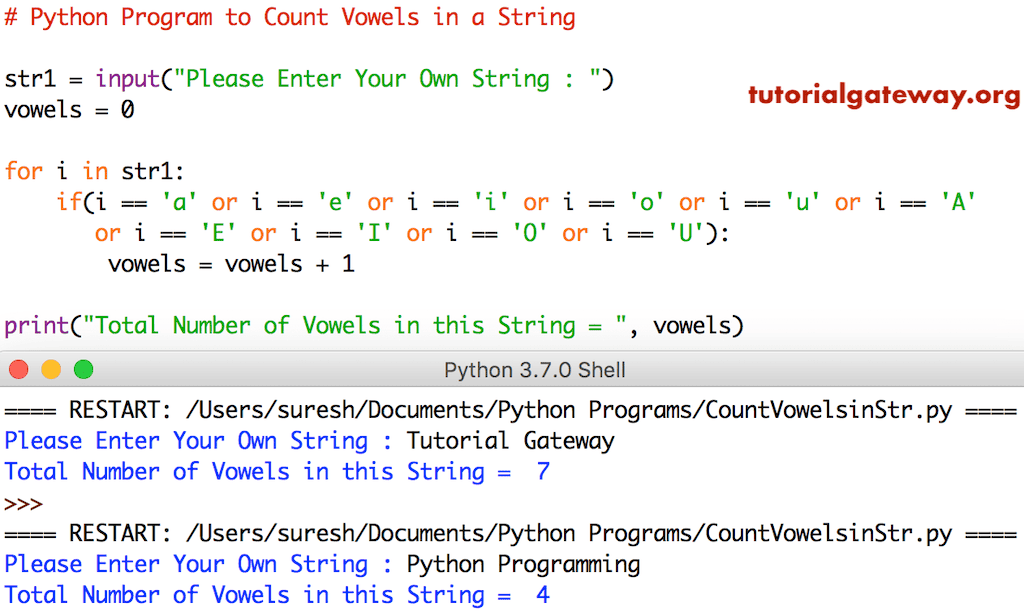 Python Program to Count Vowels in a String 1