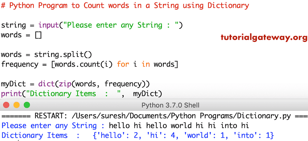 Python Program to Count words in a String using Dictionary