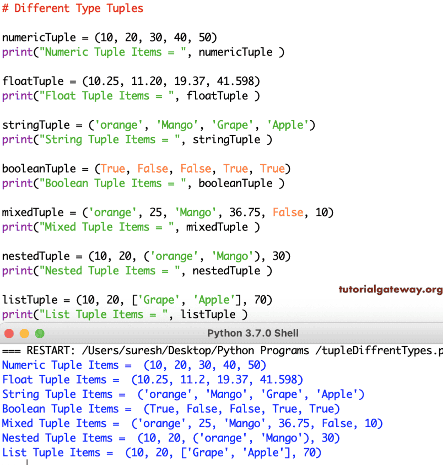Python Program to Create Tuple of Different Types