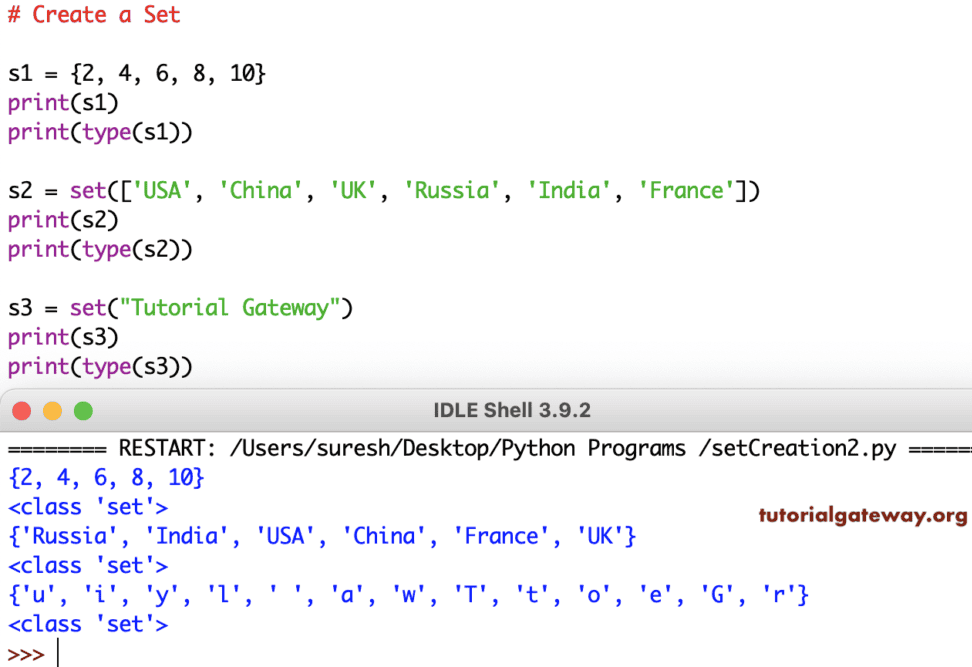 Program to Create a Set