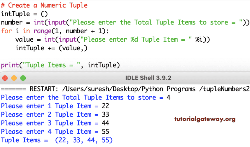 Program to Create a Tuple with Numbers