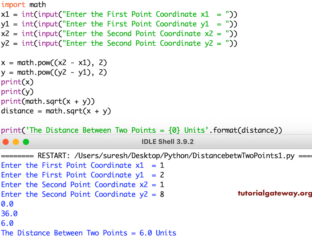 Python Program to Find Distance Between Two Points