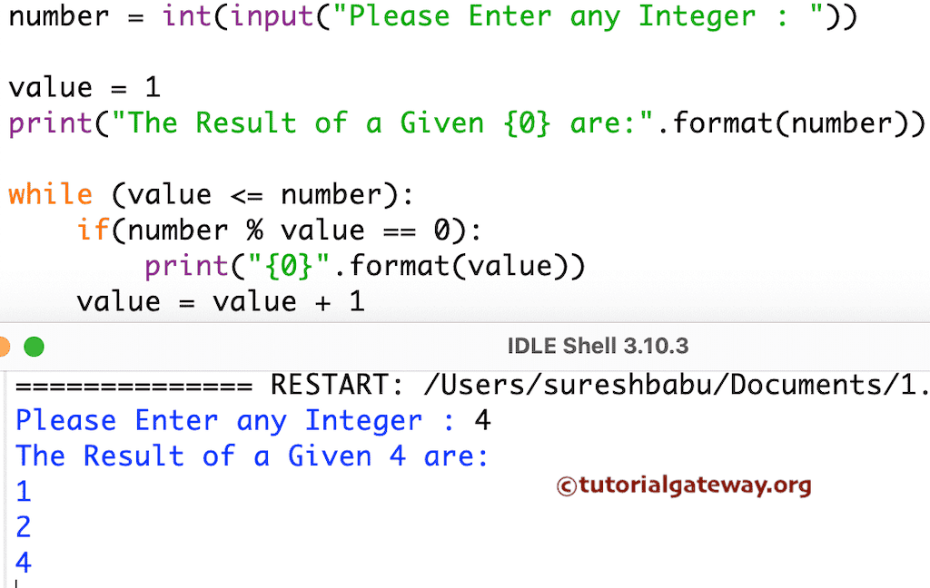Python Program to Find Factors of a Number using while loop