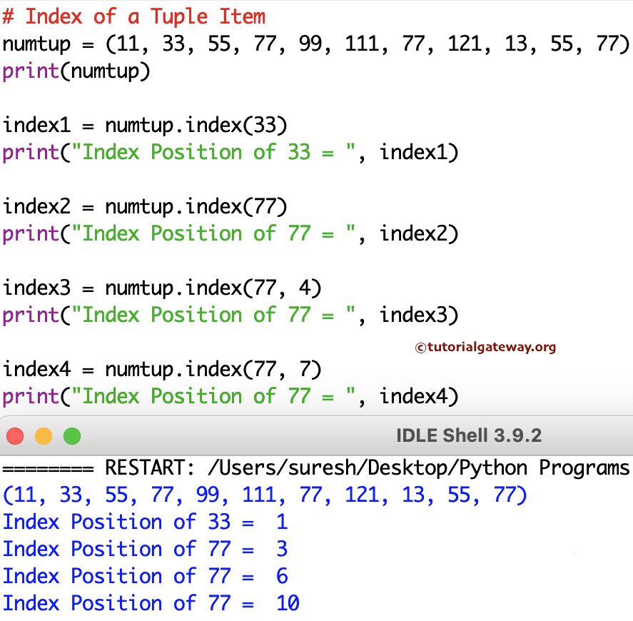 Program to Find Index of a Tuple Item