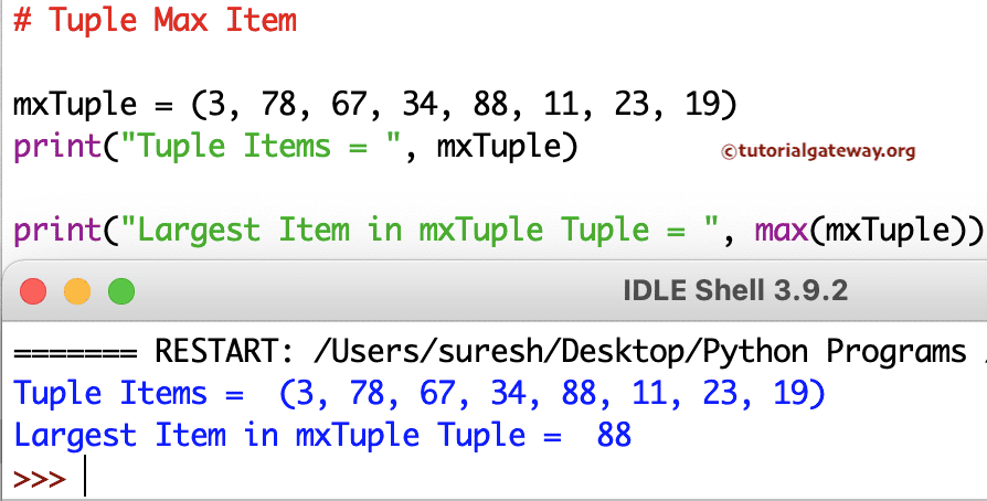 Python Program to Find Largest Item in a Tuple