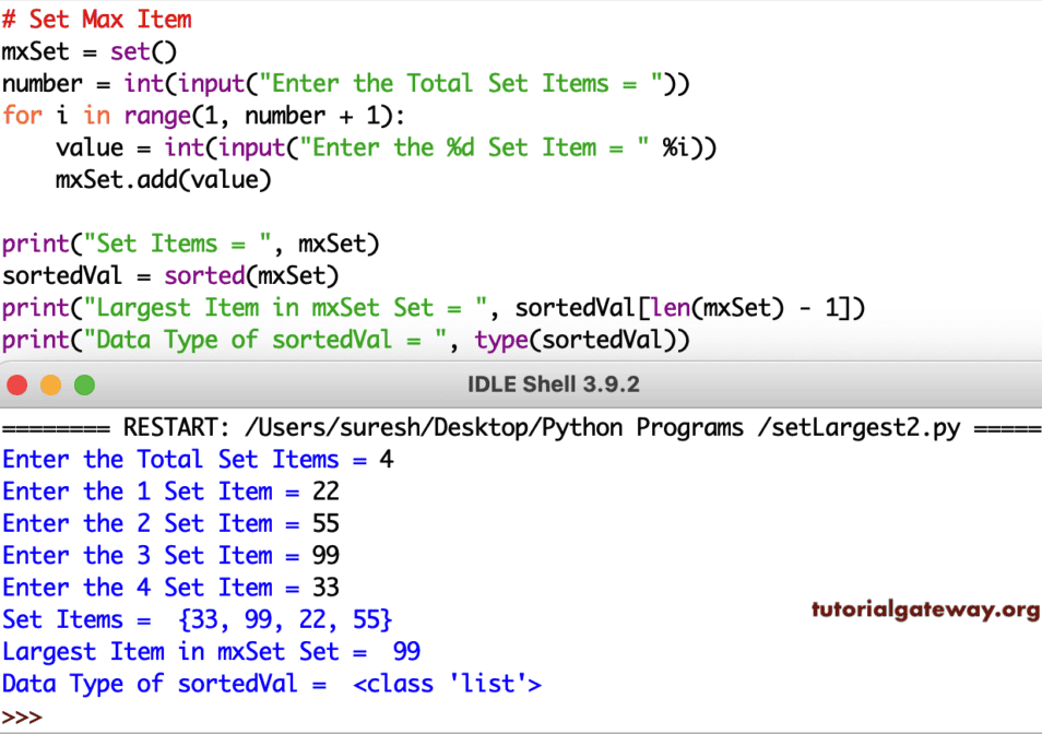 Program to Find Largest Set Item 2
