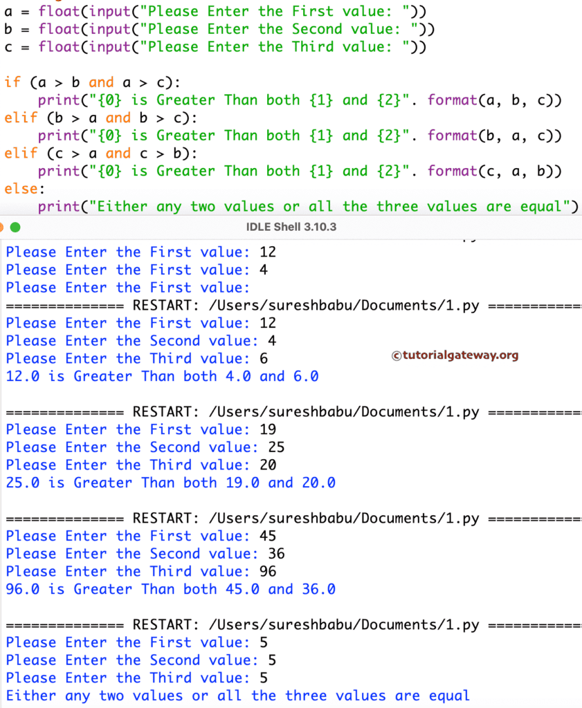 Program to Find Largest of Three numbers using elif Statement