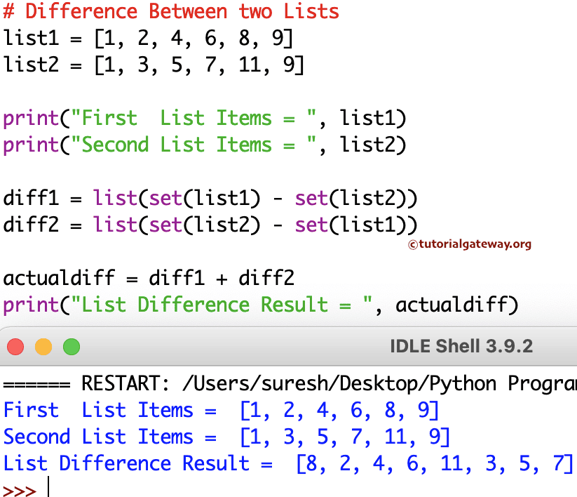 Program to Find List Difference