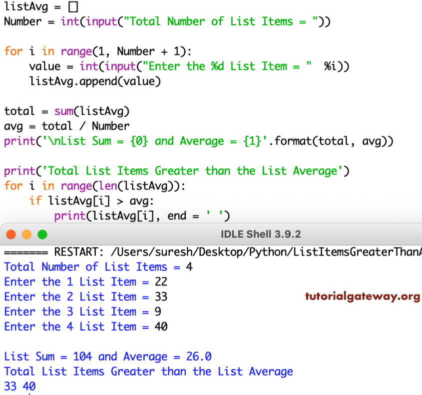 Python Program to Find List Items Greater Than Average