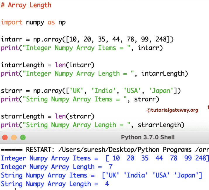 Program to Find Numpy Array Length