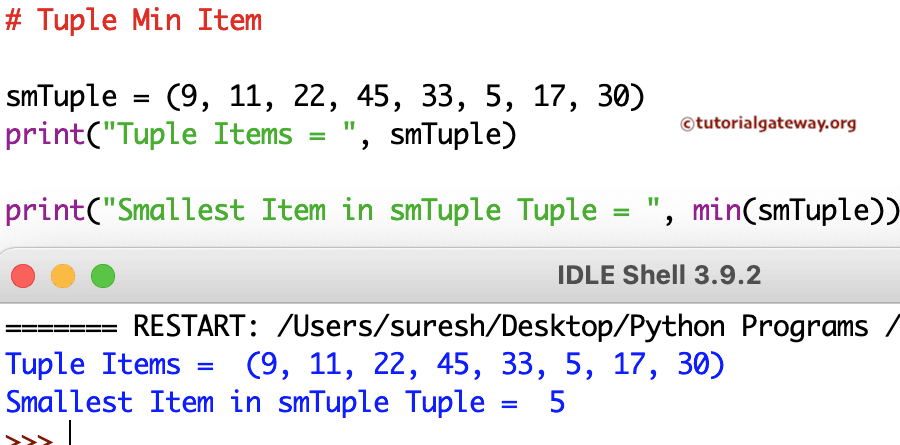 Python Program to Find Smallest Item in a Tuple