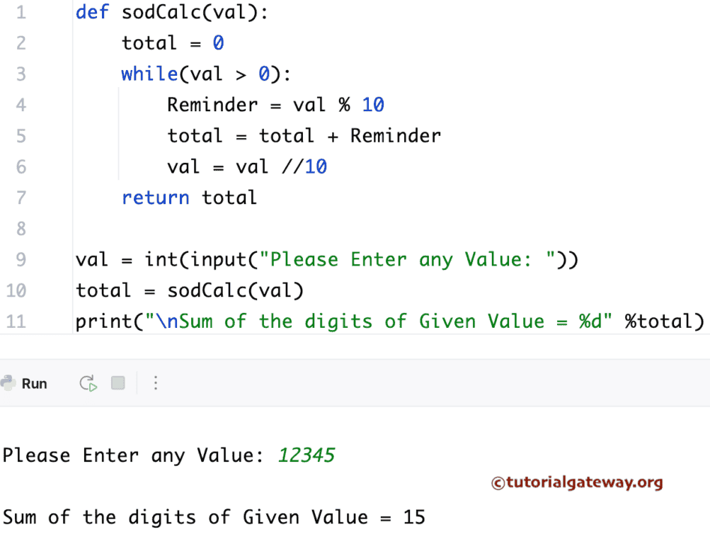 Python Program to Find Sum of Digits of a Number using Functions