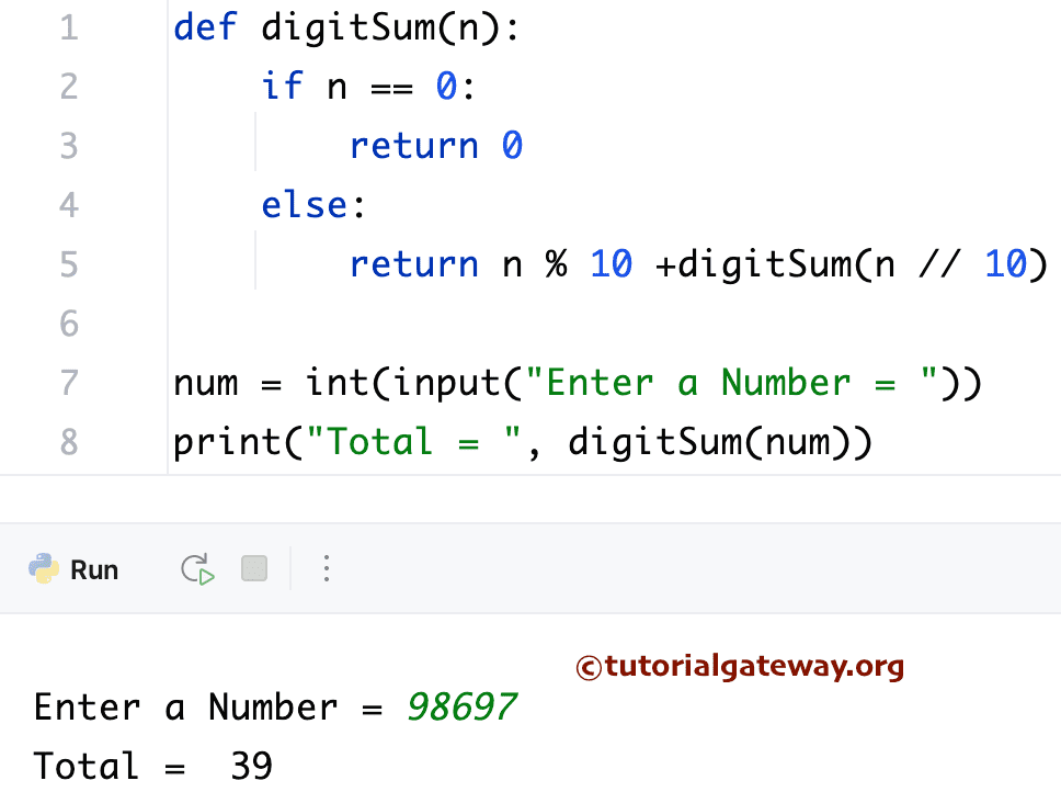 Python Program to Find Sum of Digits of a Number using Recursion