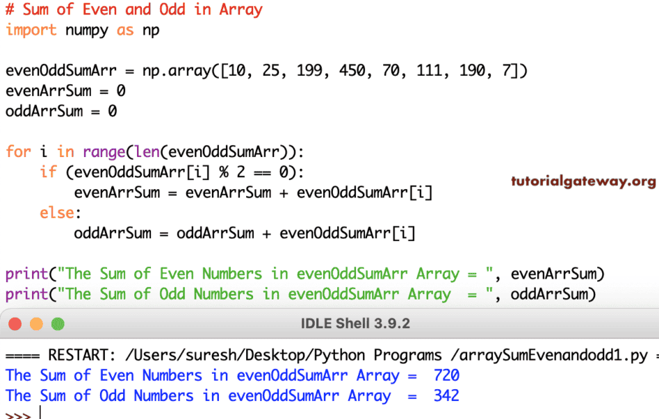 Python Program to Find Sum of Even and Odd Numbers in an Array