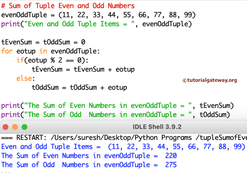 Python Program to Find Sum of Even and Odd in Tuple