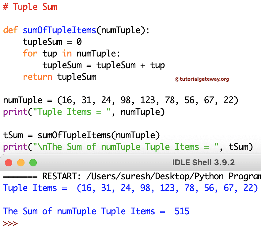 Python Program to Find Sum of Tuple Items