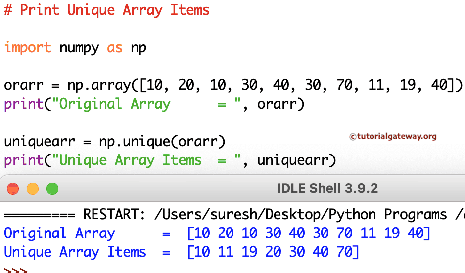 Program to Find Unique Items in an Array