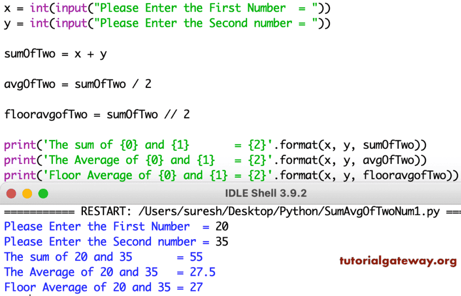 Python Program to Find the Average Of Two Numbers