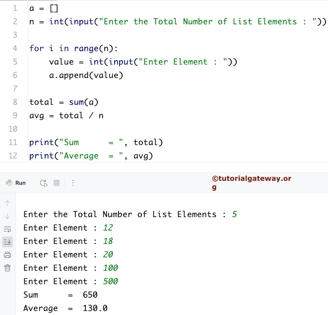 Python Program to Find the Sum and Average of a List