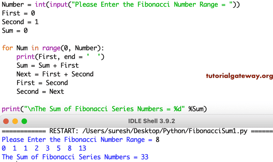 Python Program to Find the Sum of Fibonacci Series Numbers