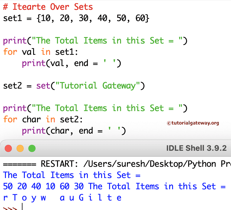 Python Program to Iterate Set Items