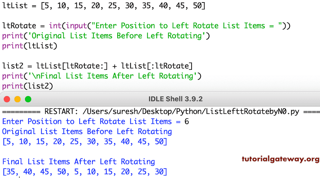 Python Program to Left Rotate a List by n