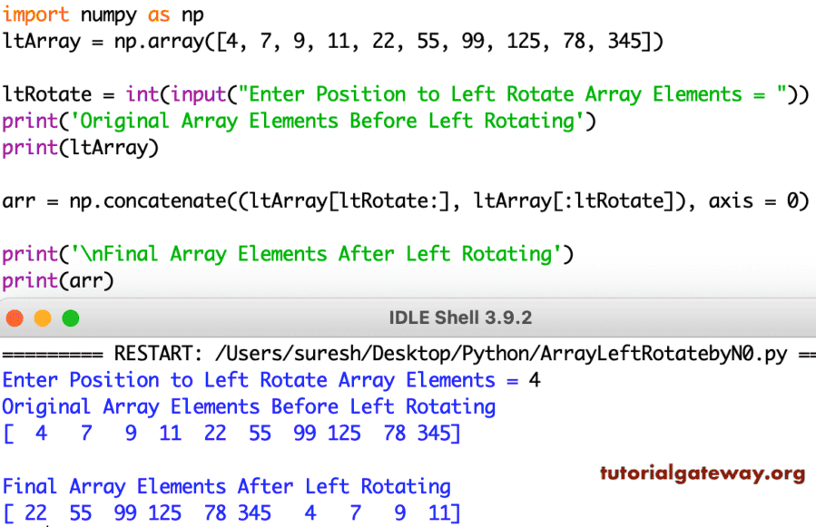 Python Program to Left Rotate a Numpy Array by n