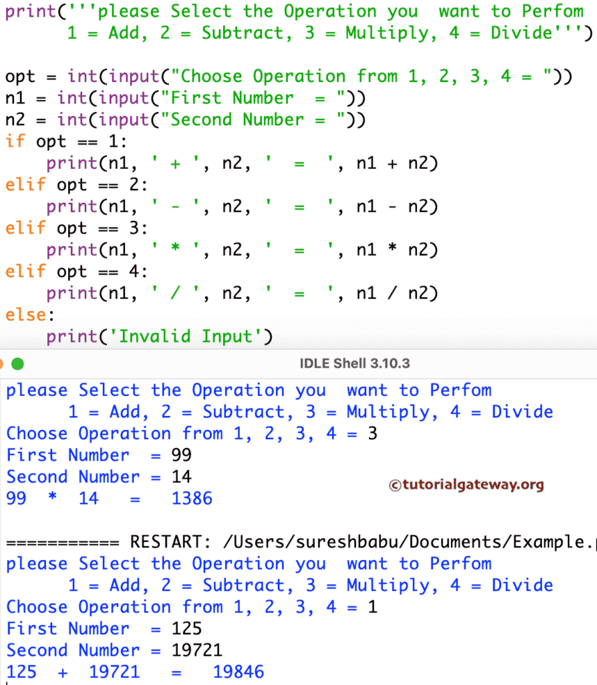 Python Program to Make a Simple Calculator using elif statement